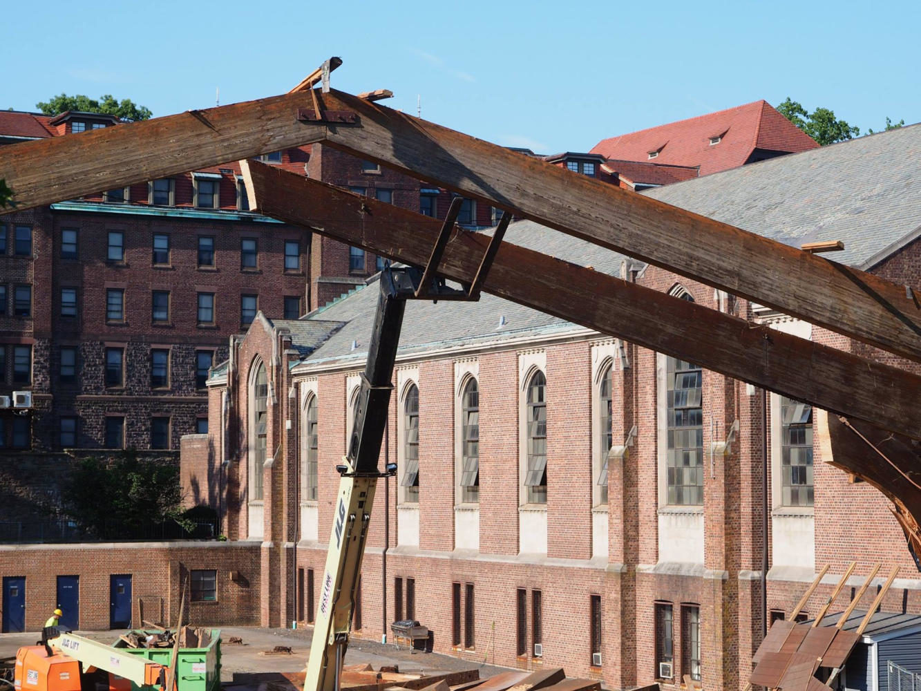 The structure that once stood over the old ice hockey rink is now gone.