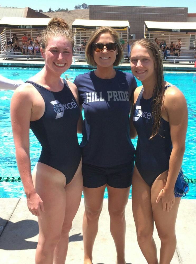 Varsity Water Polo Co-Captains Sarah Wentling ’18 and Paige Curcio ’18 pose with Cassie Wyckoff after winning a game in Orange County, Calif. over the summer.