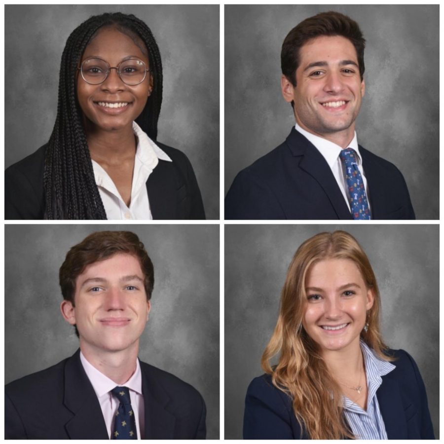 From left to right: Co-President Sasjha Mayfield 21, Co-President Andrew Chirieleison 21, Rep. Jamie Olson 21, Rep. Poppy Otten 21. Student headshots courtesy of The Headmasters Office
