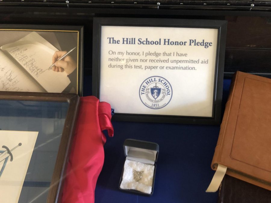 This is a display of the Hill School Honor Pledge that is placed at the first floor of Ryan Library.