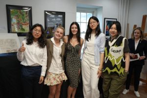 Angela Jin '24, Caroline Brandt '26, Jillian Richards '23, Adelyn Sim '23 and Cici Fang '24 attend award ceremony