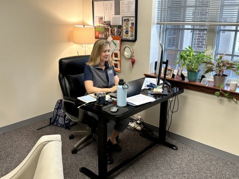 Jodi Robinson works in the college counseling office. She recommends that students enjoy their summer instead of focusing too much on improving their applications.